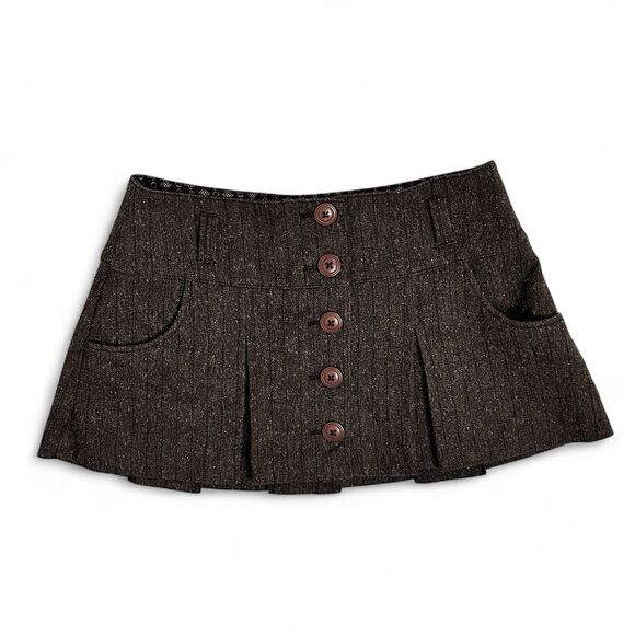 Guess Y2K Brown Tweed Pleated Mini Skirt 4 Preppy Dark Academia Preppy Coquette - Picture 1 of 10